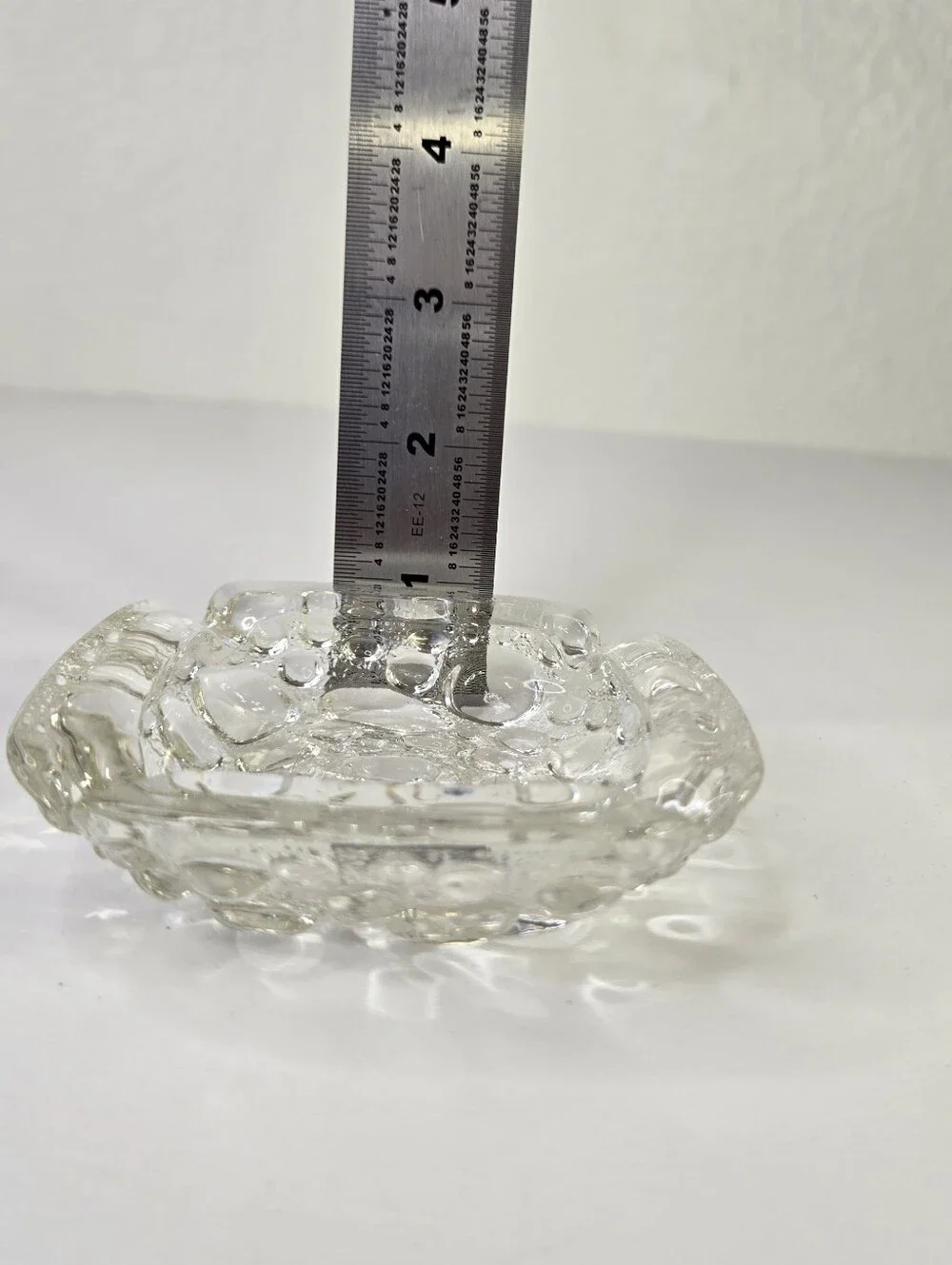VTG Bubble Glass Ashtray Retro MCM 1960s Square Clear Glass Tray Raindrop
